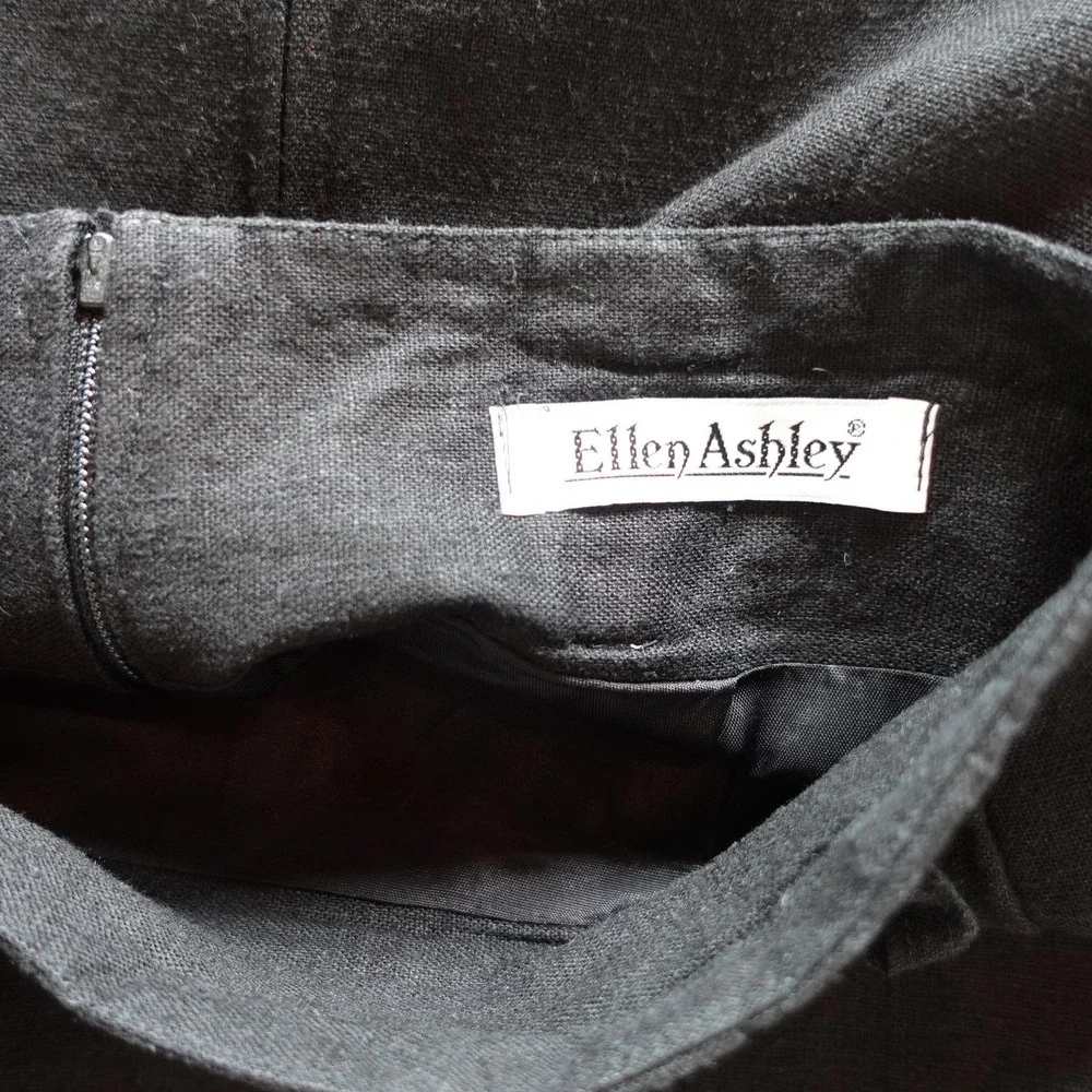 Vintage 90s Linen Mini Skirt 4 Black High Waisted Pleated Belt Loops Minimalist‎